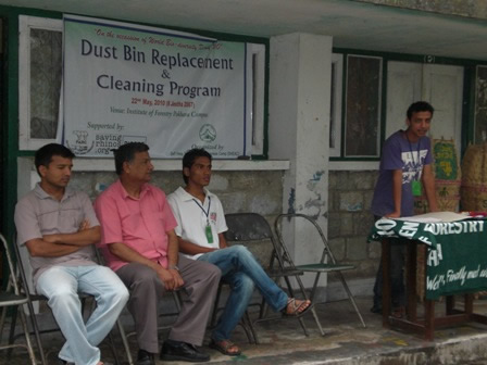 Students at Pokhara Institure of Forestry celebrate International Biodiversity Day 2010 with campus clean up