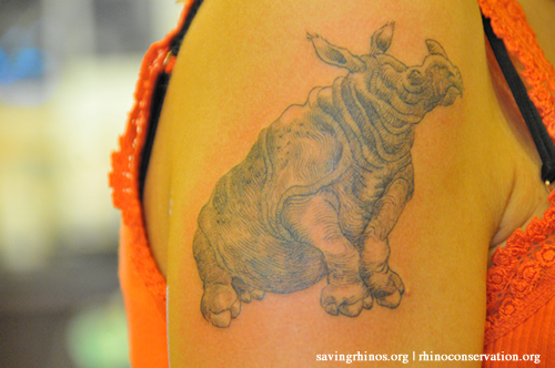 Single needle rhino tattoo by Mark Bode at Sacred Rose in Berkeley 