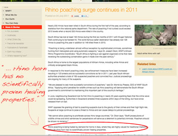 Rhino horn has no scientifically proven healing properties